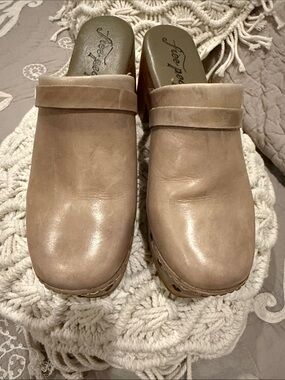 Free People Taupe Suede Leather Clog Mules